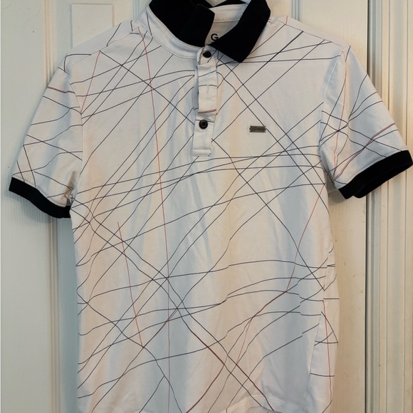 G by Guess White Polo with Black and Red Lines - Picture 1 of 4